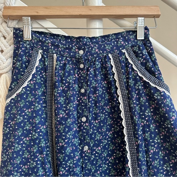 VTG Gunnie Sax Jessica’s Gunnies Dark Blue Calico Lace Prairie Midi Skirt Size 7 - Picture 5 of 17